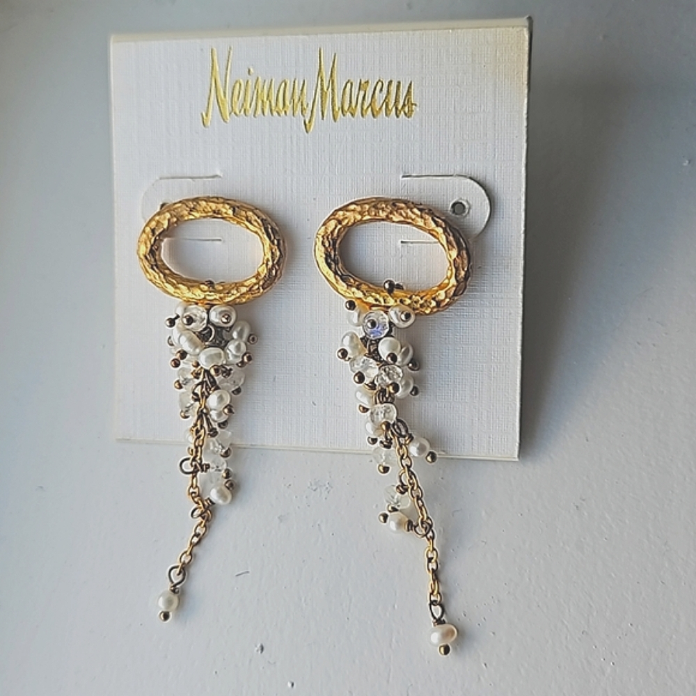 14K gold plated sterling silver pearl and moonstone earrings